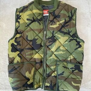Fox Outdoor Vest Mens Medium Green Camo Full Zip Quilted Urban Utility Endurance
